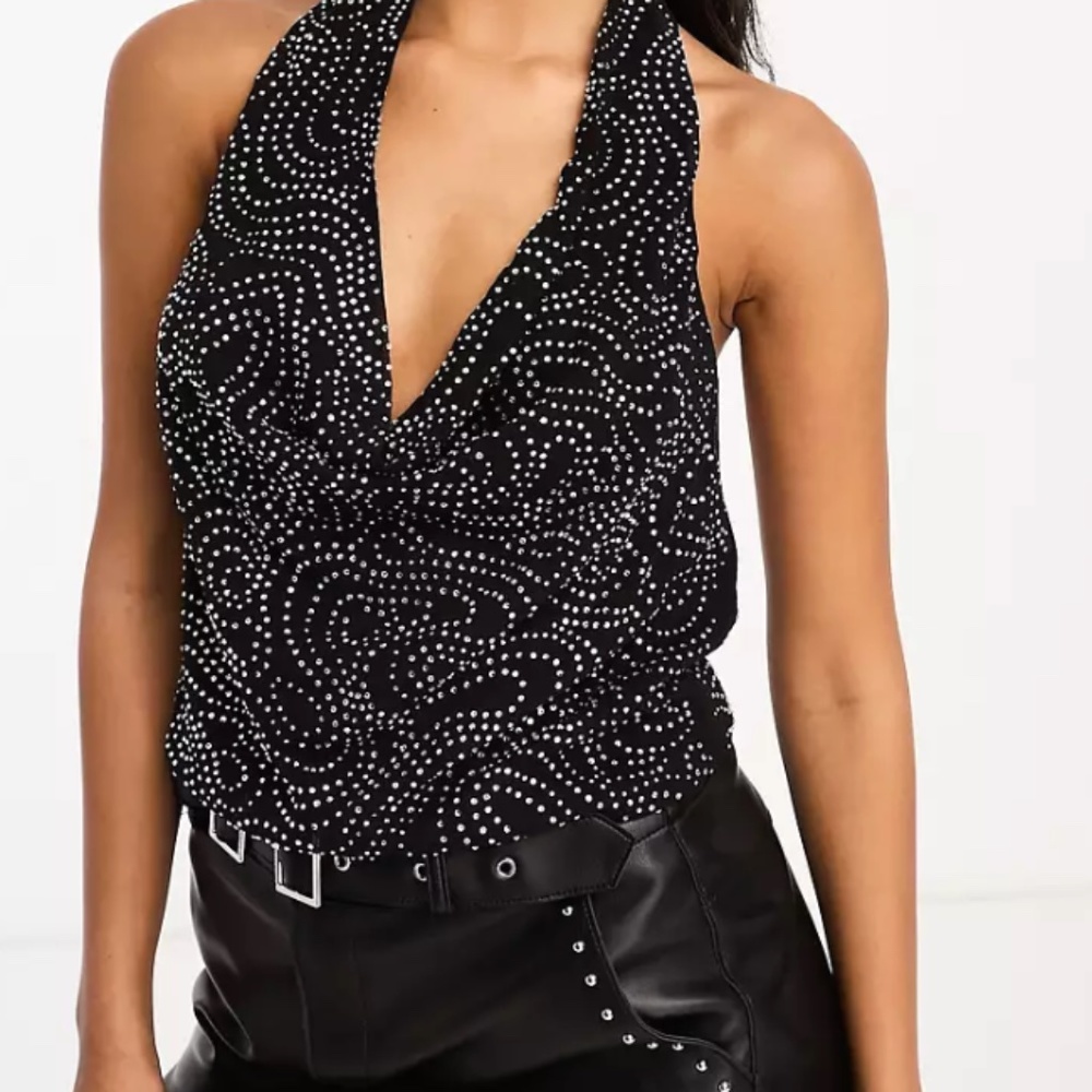 NEW ASOS DESIGN hot fix halter top in black